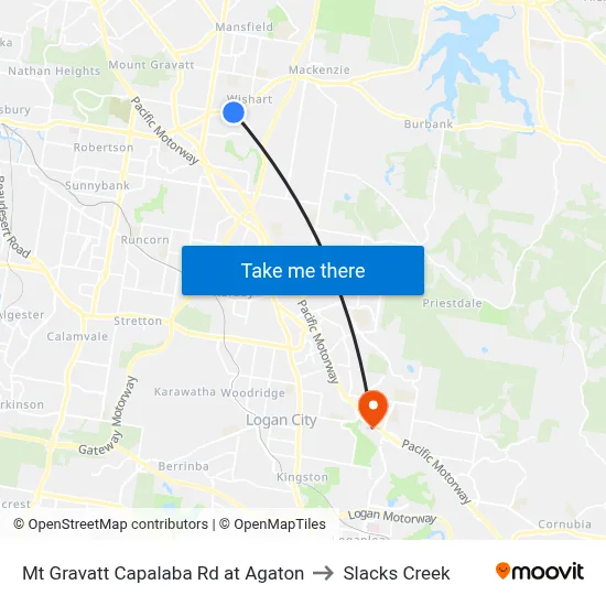 Mt Gravatt Capalaba Rd at Agaton to Slacks Creek map