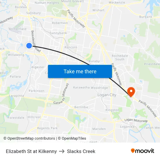 Elizabeth St at Kilkenny to Slacks Creek map