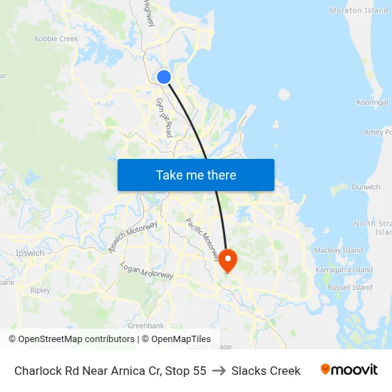 Charlock Rd Near Arnica Cr, Stop 55 to Slacks Creek map