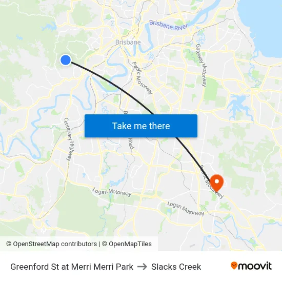 Greenford St at Merri Merri Park to Slacks Creek map