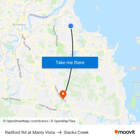 Radford Rd at Manly Vista to Slacks Creek map