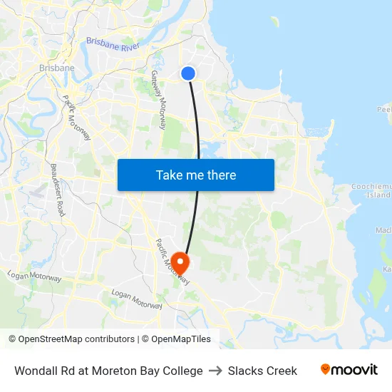 Wondall Rd at Moreton Bay College to Slacks Creek map