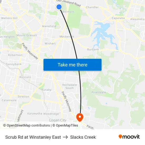 Scrub Rd at Winstanley East to Slacks Creek map