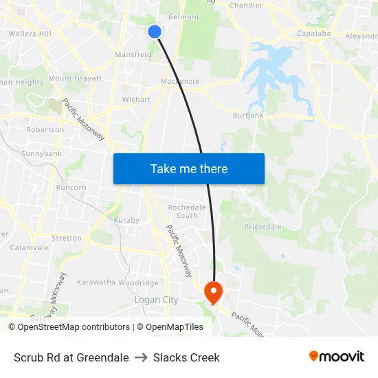 Scrub Rd at Greendale to Slacks Creek map