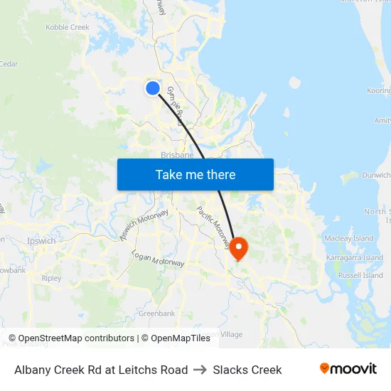 Albany Creek Rd at Leitchs Road to Slacks Creek map