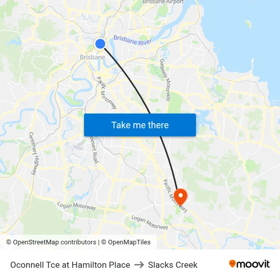 Oconnell Tce at Hamilton Place to Slacks Creek map