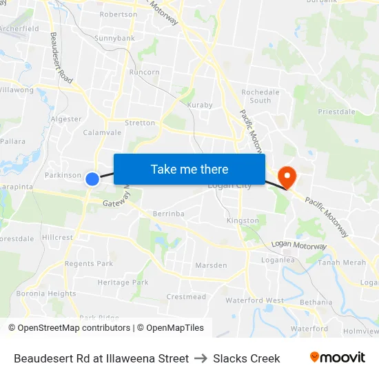 Beaudesert Rd at Illaweena Street to Slacks Creek map