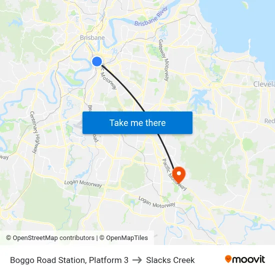 Boggo Road Station, Platform 3 to Slacks Creek map
