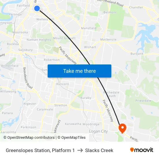 Greenslopes Station, Platform 1 to Slacks Creek map