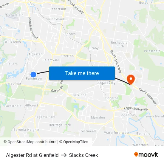 Algester Rd at Glenfield to Slacks Creek map