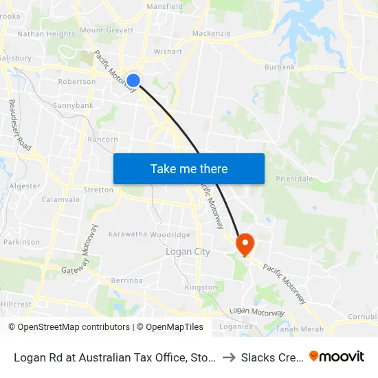 Logan Rd at Australian Tax Office, Stop 80 to Slacks Creek map