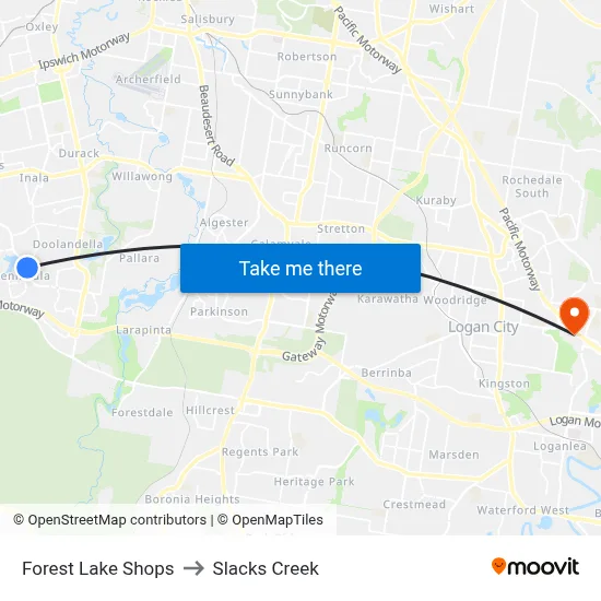 Forest Lake Shops to Slacks Creek map