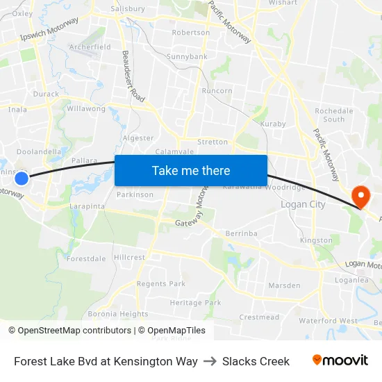 Forest Lake Bvd at Kensington Way to Slacks Creek map