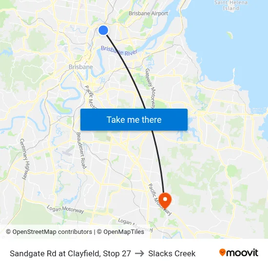 Sandgate Rd at Clayfield, Stop 27 to Slacks Creek map