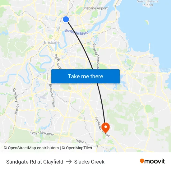 Sandgate Rd at Clayfield to Slacks Creek map