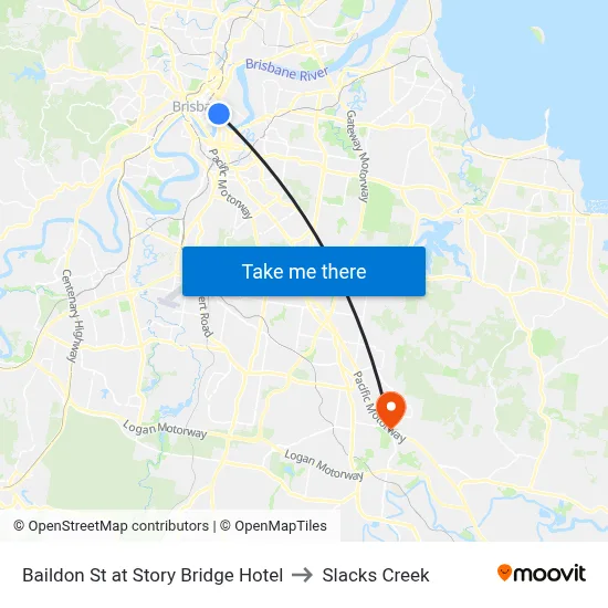 Baildon St at Story Bridge Hotel to Slacks Creek map