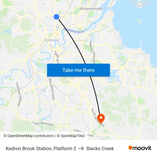 Kedron Brook Station, Platform 2 to Slacks Creek map