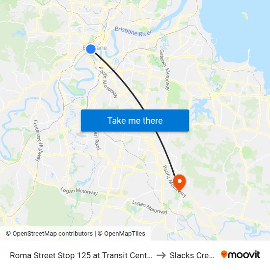 Roma Street Stop 125 at Transit Centre to Slacks Creek map