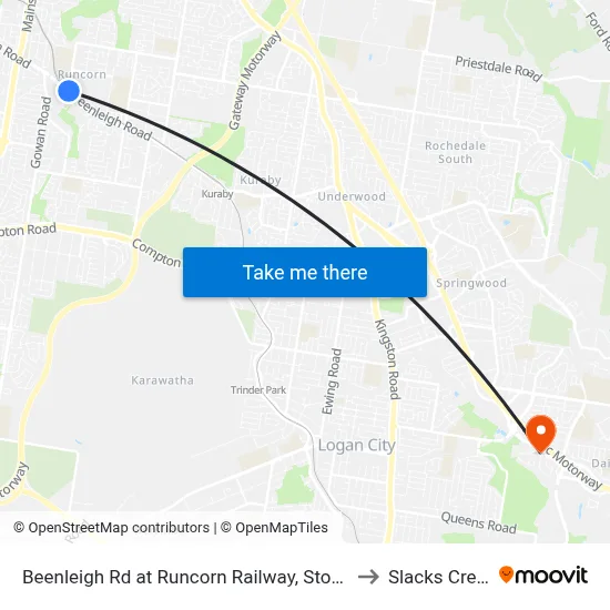 Beenleigh Rd at Runcorn Railway, Stop 72 to Slacks Creek map