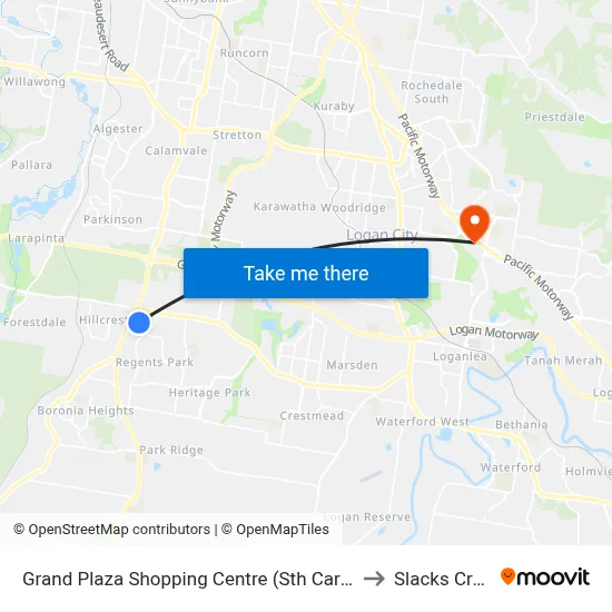 Grand Plaza Shopping Centre (Sth Car Park) to Slacks Creek map