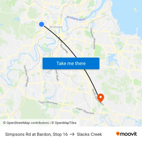 Simpsons Rd at Bardon, Stop 16 to Slacks Creek map