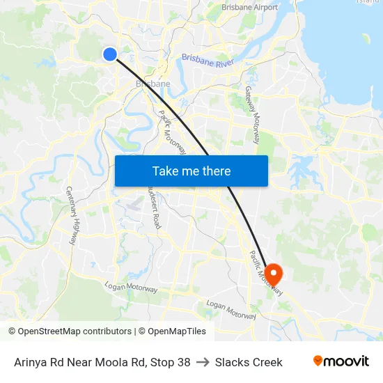 Arinya Rd Near Moola Rd, Stop 38 to Slacks Creek map