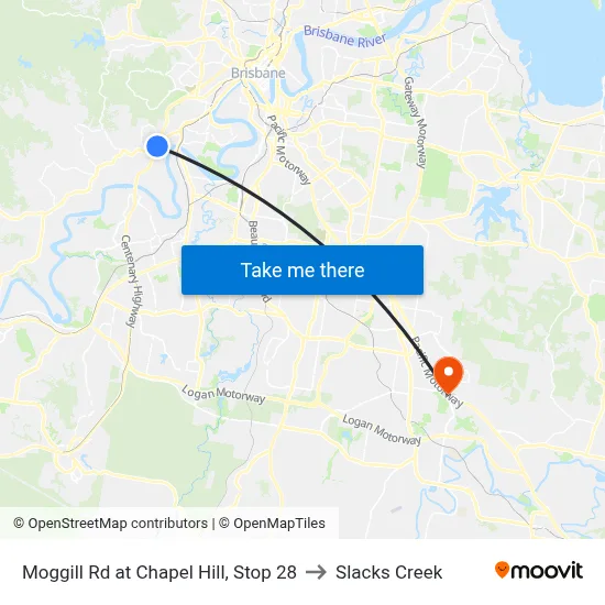 Moggill Rd at Chapel Hill, Stop 28 to Slacks Creek map