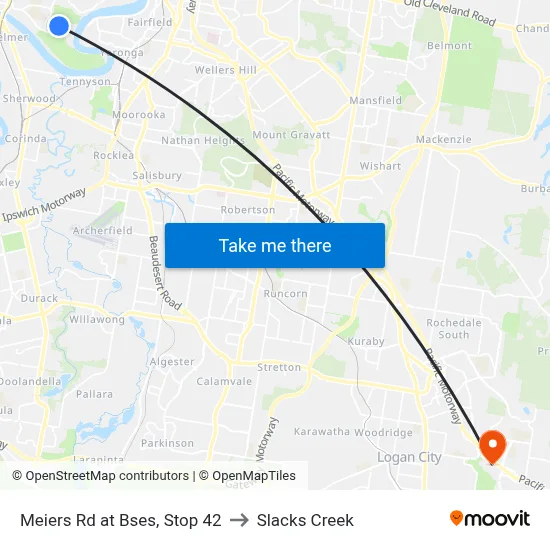 Meiers Rd at Bses, Stop 42 to Slacks Creek map