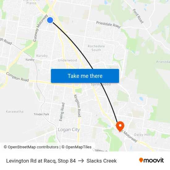 Levington Rd at Racq, Stop 84 to Slacks Creek map