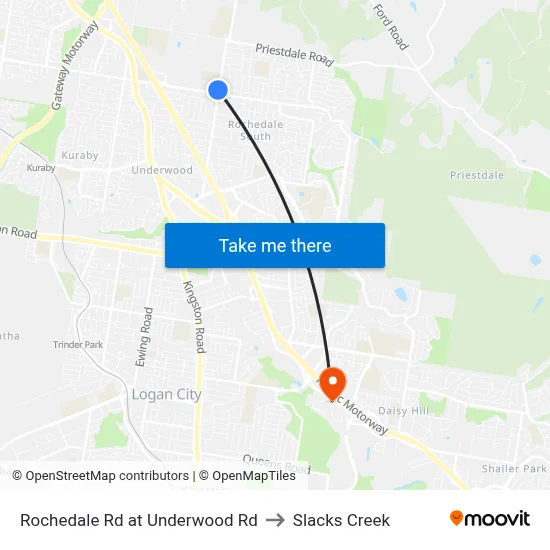 Rochedale Rd at Underwood Rd to Slacks Creek map