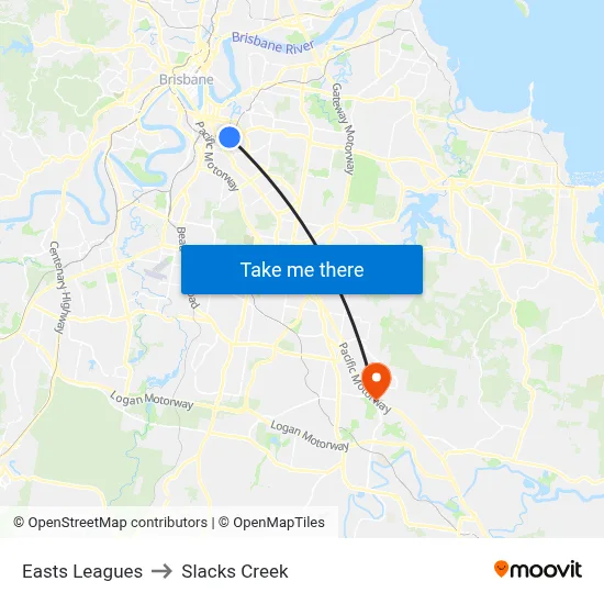 Easts Leagues to Slacks Creek map
