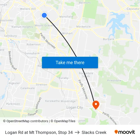 Logan Rd at Mt Thompson, Stop 34 to Slacks Creek map