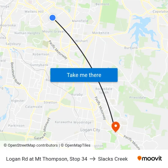 Logan Rd at Mt Thompson, Stop 34 to Slacks Creek map