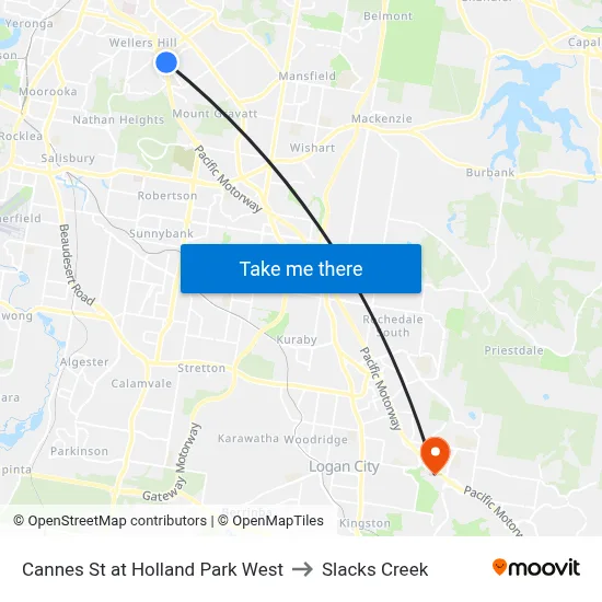 Cannes St at Holland Park West to Slacks Creek map