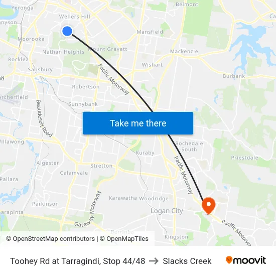Toohey Rd at Tarragindi, Stop 44/48 to Slacks Creek map