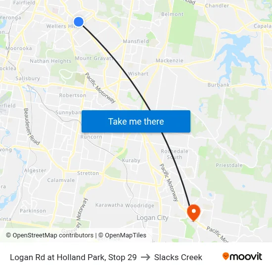 Logan Rd at Holland Park, Stop 29 to Slacks Creek map