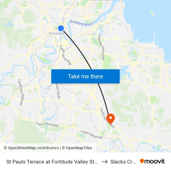 St Pauls Terrace at Fortitude Valley Stop 240 to Slacks Creek map