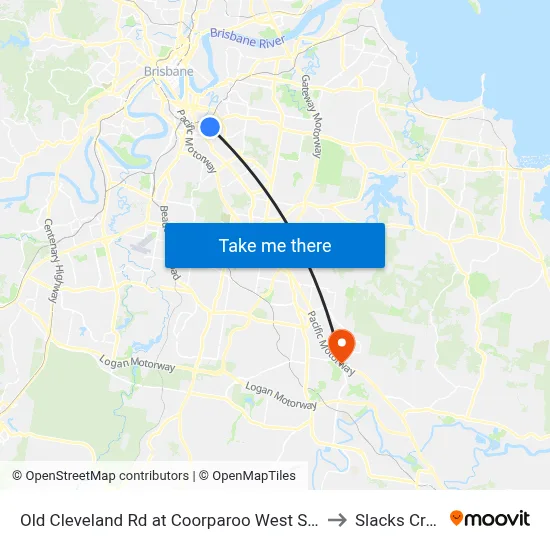 Old Cleveland Rd at Coorparoo West Stop 19 to Slacks Creek map