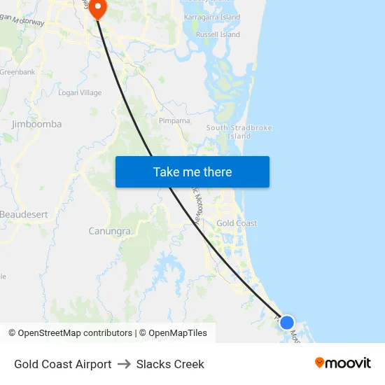 Gold Coast Airport to Slacks Creek map