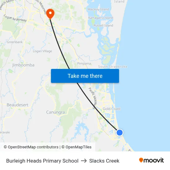Burleigh Heads Primary School to Slacks Creek map