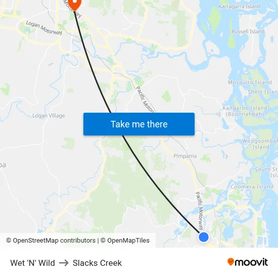 Wet 'N' Wild to Slacks Creek map