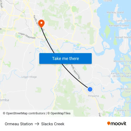 Ormeau Station to Slacks Creek map