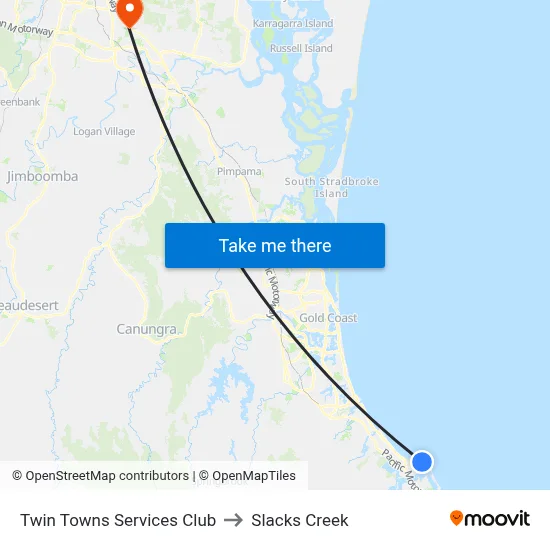 Twin Towns Services Club to Slacks Creek map