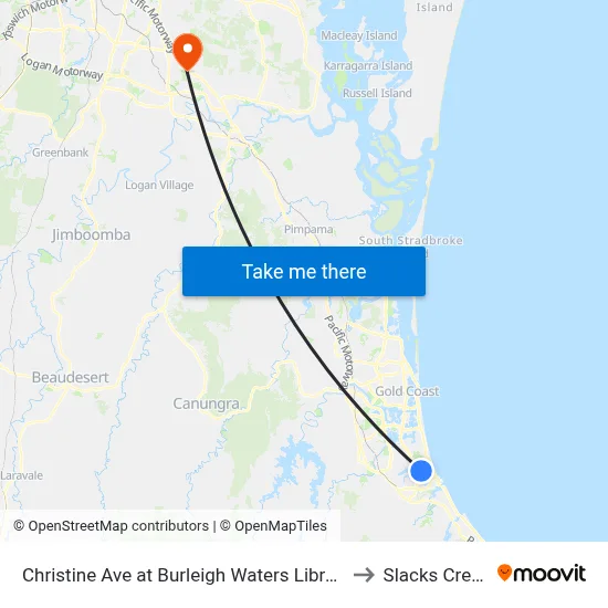 Christine Ave at Burleigh Waters Library to Slacks Creek map