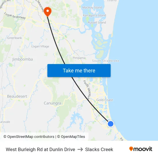 West Burleigh Rd at Dunlin Drive to Slacks Creek map