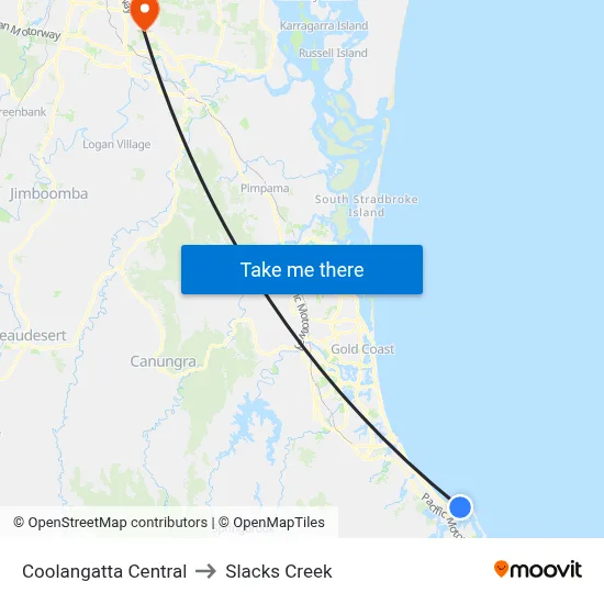 Coolangatta Central to Slacks Creek map