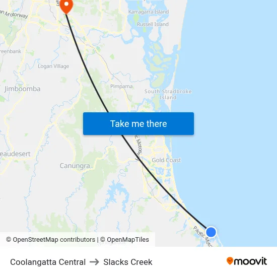 Coolangatta Central to Slacks Creek map