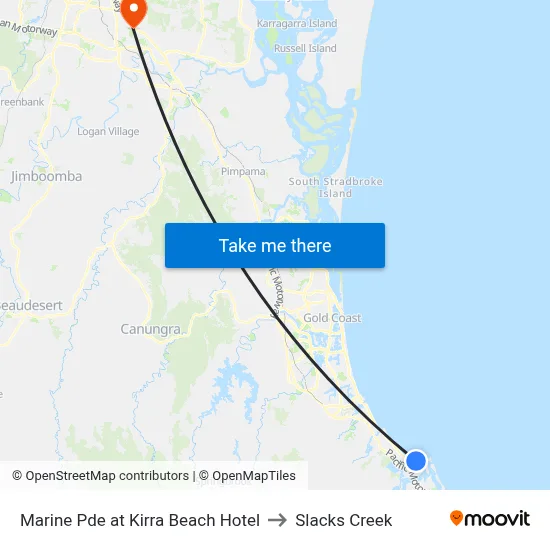 Marine Pde at Kirra Beach Hotel to Slacks Creek map