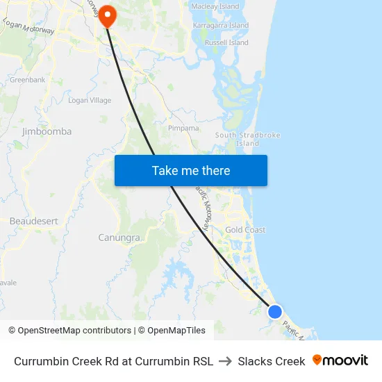 Currumbin Creek Rd at Currumbin RSL to Slacks Creek map