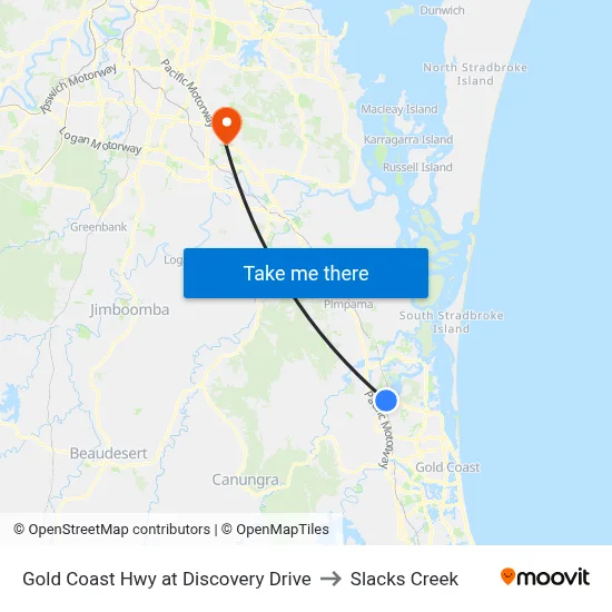 Gold Coast Hwy at Discovery Drive to Slacks Creek map